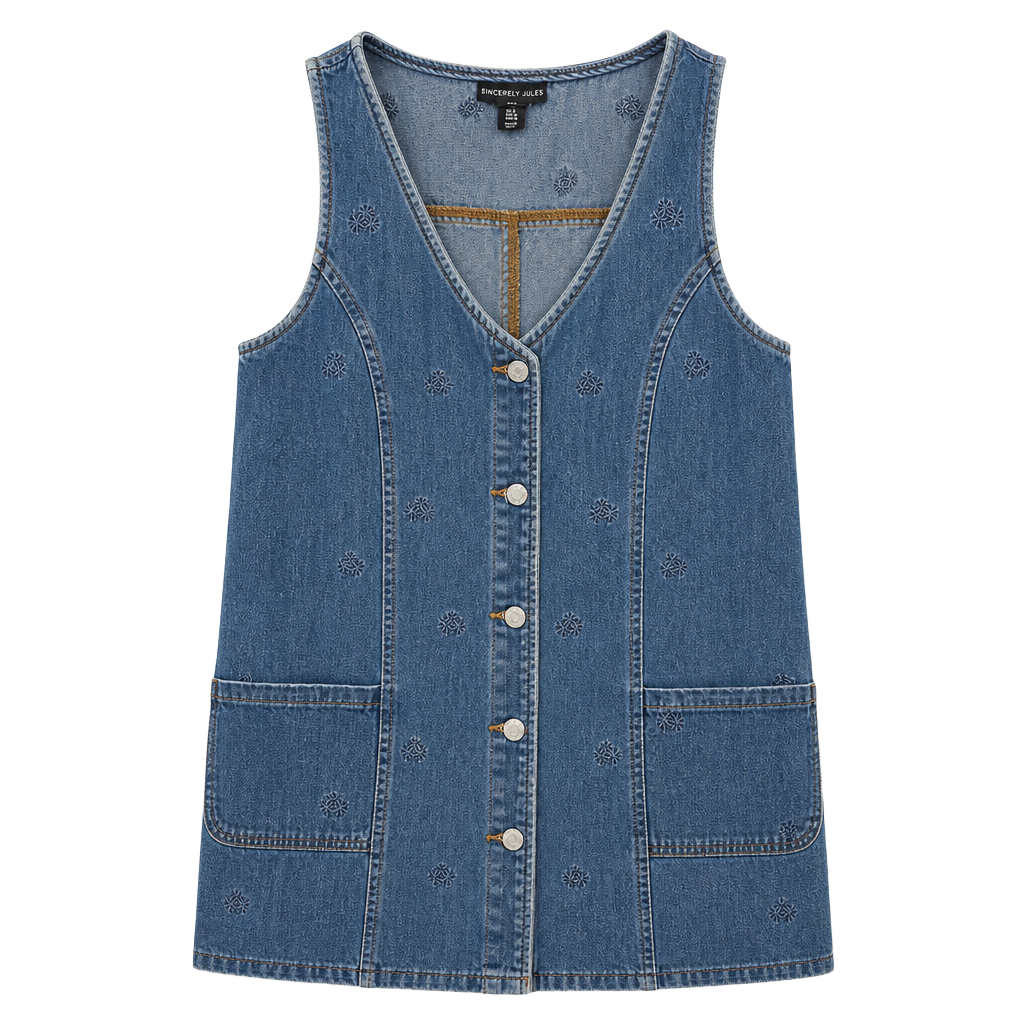 Sincerely Jules Embroidered Denim Button-Front Dress Size S 1