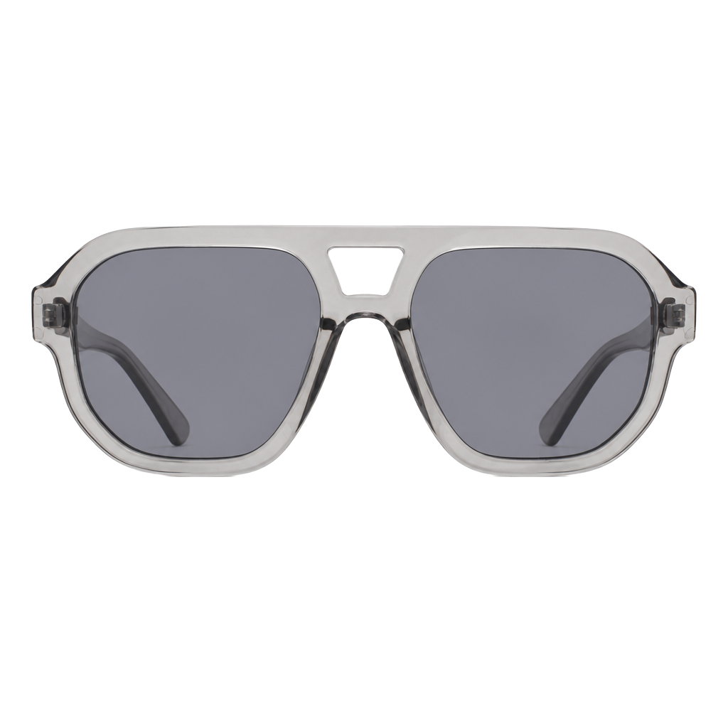 Viff Aviator Style Geometric Flat Top Sunglasses in Transparent Grey 1
