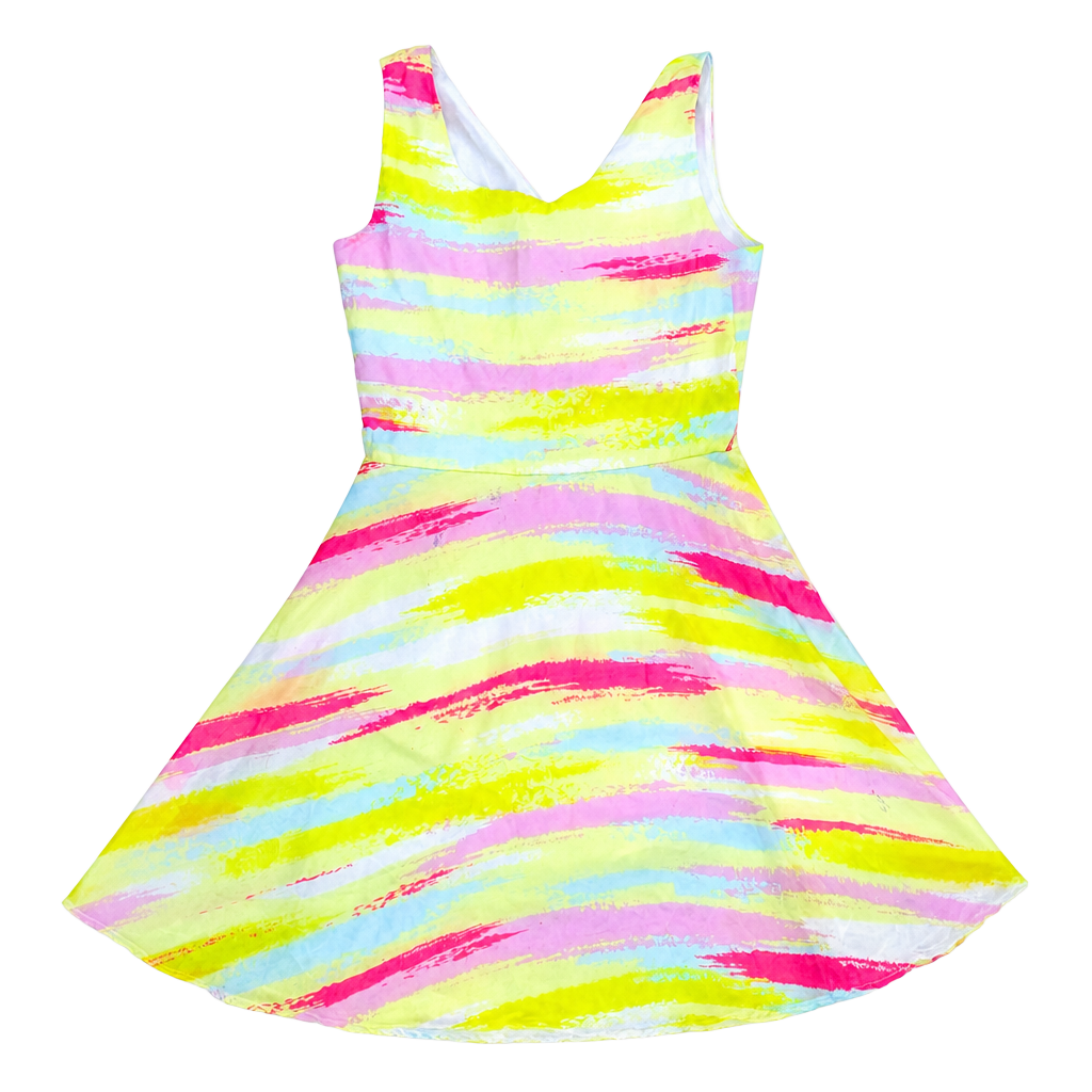 Extremely Me! Girls Neon Pastel Abstract Stripe Skater Dress Size 7/8 1