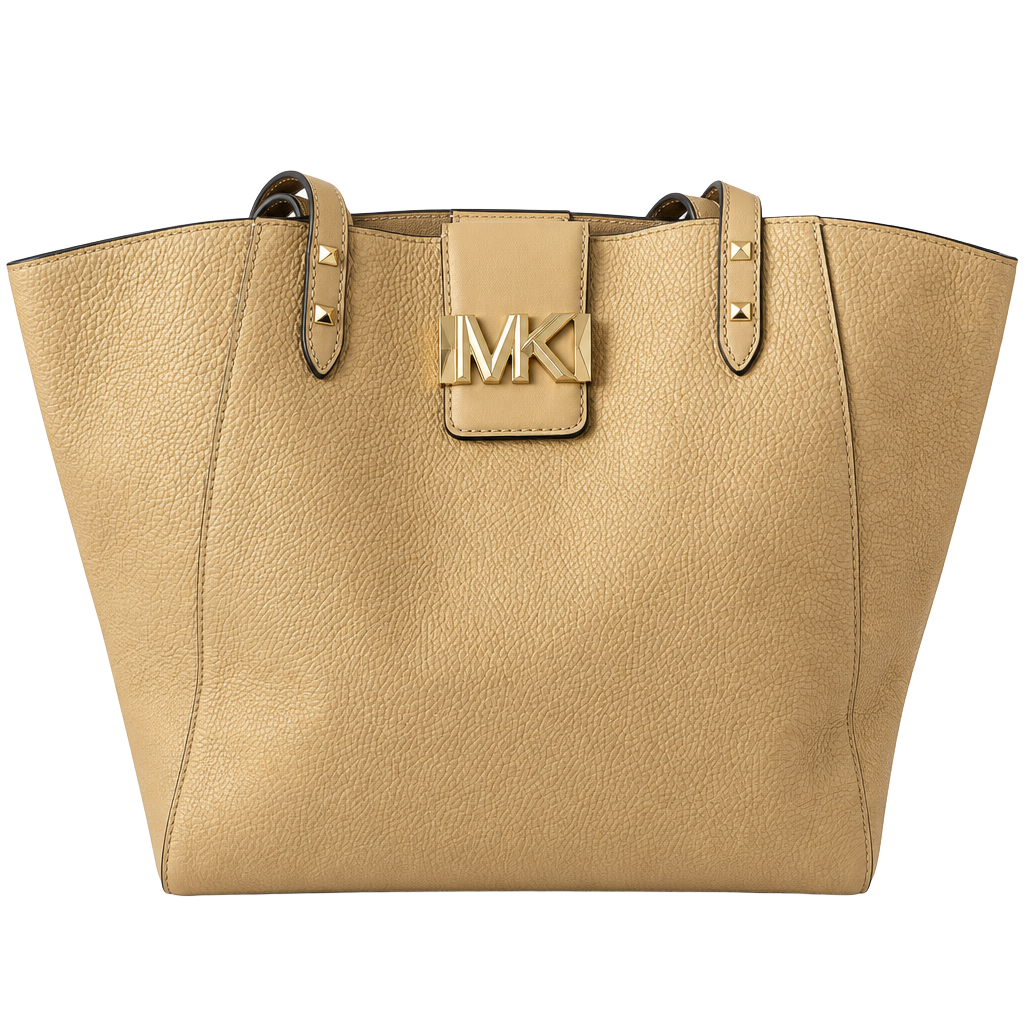 Michael Kors MK Leather Tote Bag Tan Gold Hardware 1
