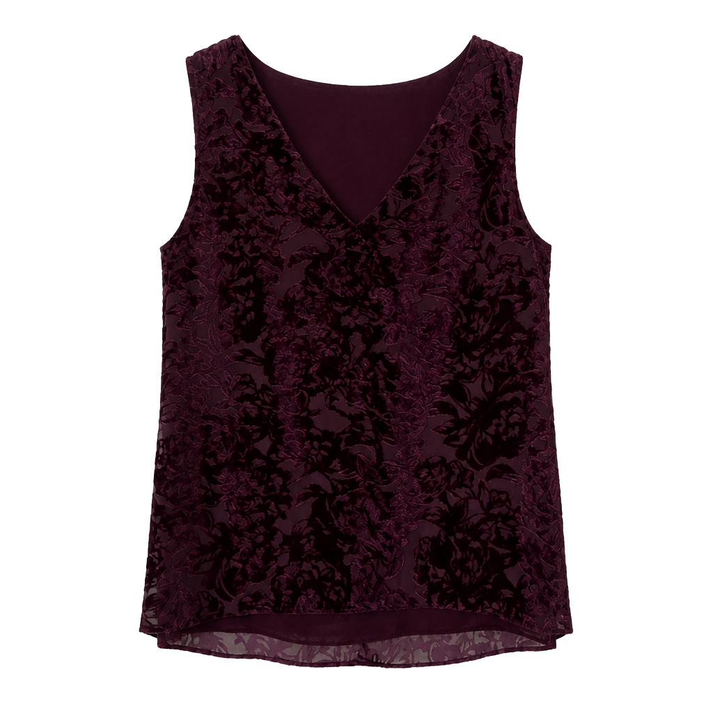 White House Black Market Velvet Burnout Tank Size 10 Purple Floral Shell Top 1