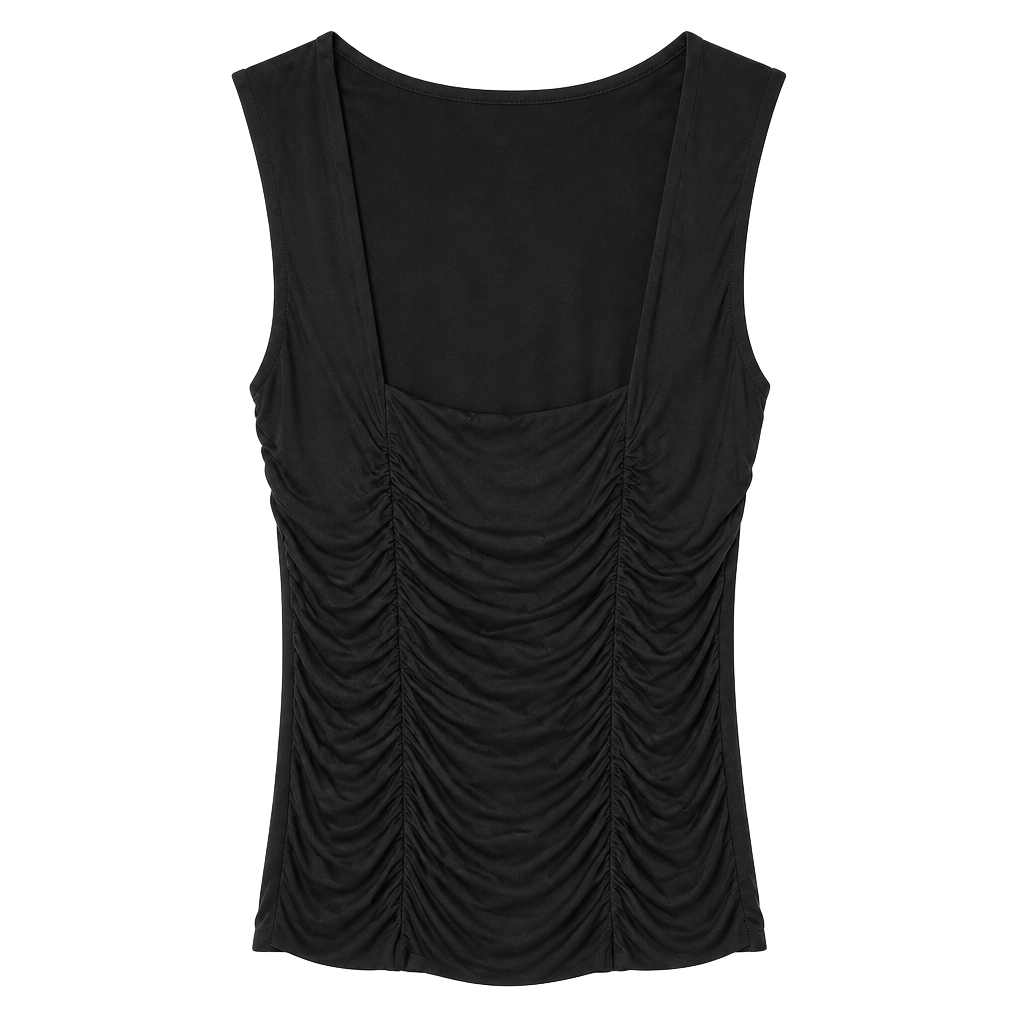 Amélie Boutik Tank Top Size USA L Black Ruched Square Neck 1