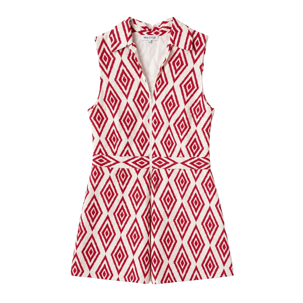Willa Story Layla Romper Size L Pink White Geometric 1