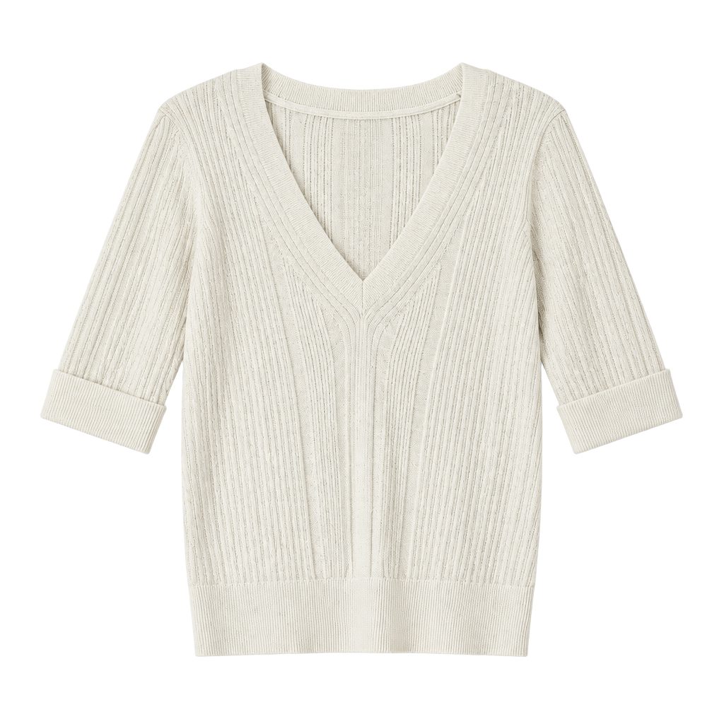 White House Black Market V-Neck Ribbed Sweater Size L White Pullover 1