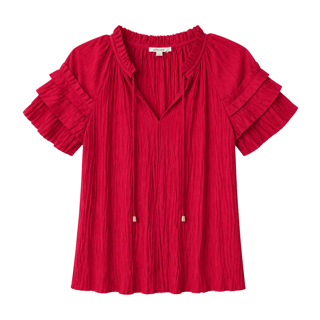 Chico's Sea Island Poly Blouse Size 0 Botanic Berry Solid Ruffle 1