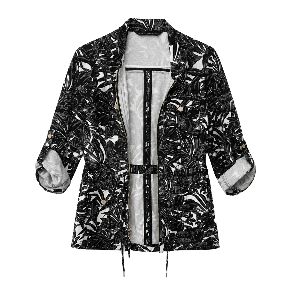 White House Black Market Utility Jacket Size XS Black White Tropical 1