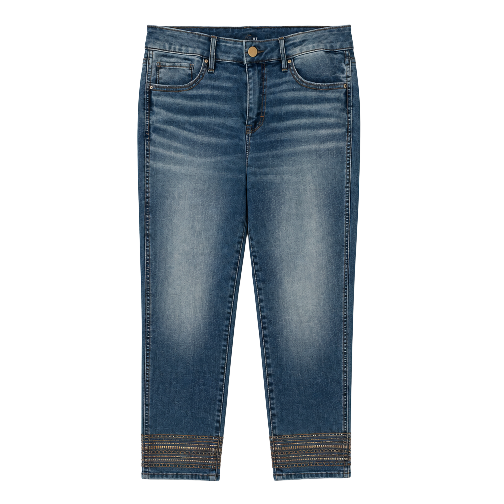 White House Black Market The Slim Crop Size 2 Blue Jeans Beaded Hem 1