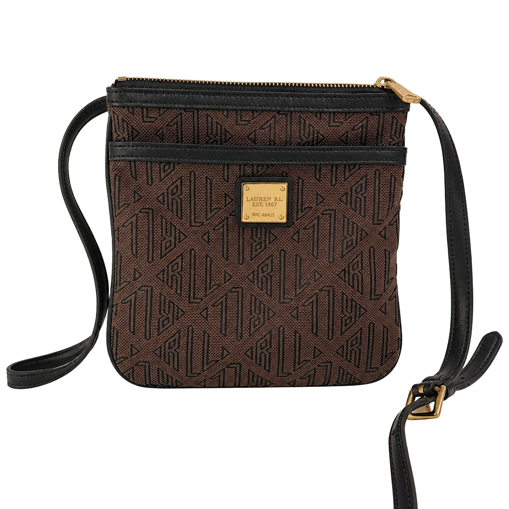Lauren Ralph Lauren LRL Monogram Crossbody Bag Brown Black 1