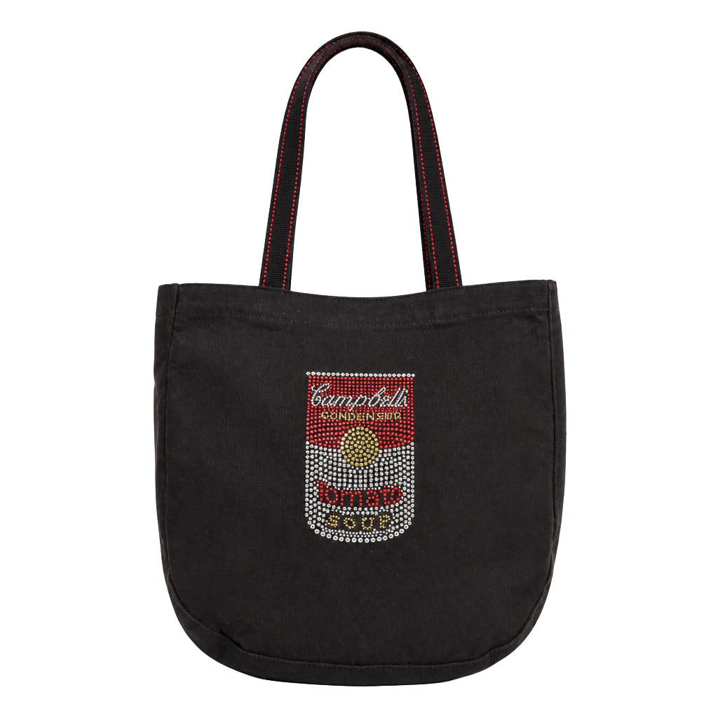 Campbell's Tomato Soup Rhinestone Embellished Black Canvas Tote Bag 1