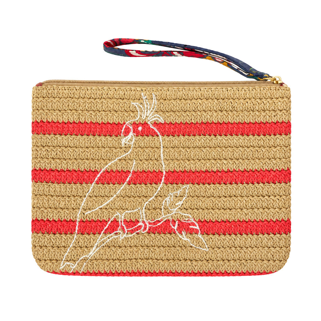 Vera Bradley Coastal Paradise Straw Wristlet Pouch Parrot Embroidered 1