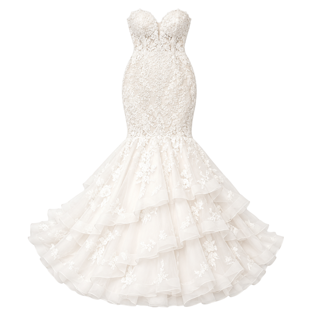 Bridal Gown Mermaid Sweetheart Lace Tiered champagne 1