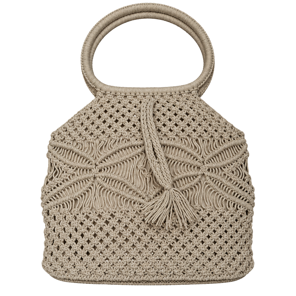 Vintage Macrame Handbag Cream Woven Purse 1