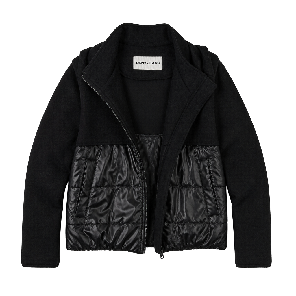 DKNY Jeans Mixed Media Hooded Jacket with Quilted Puffer Bottom 1