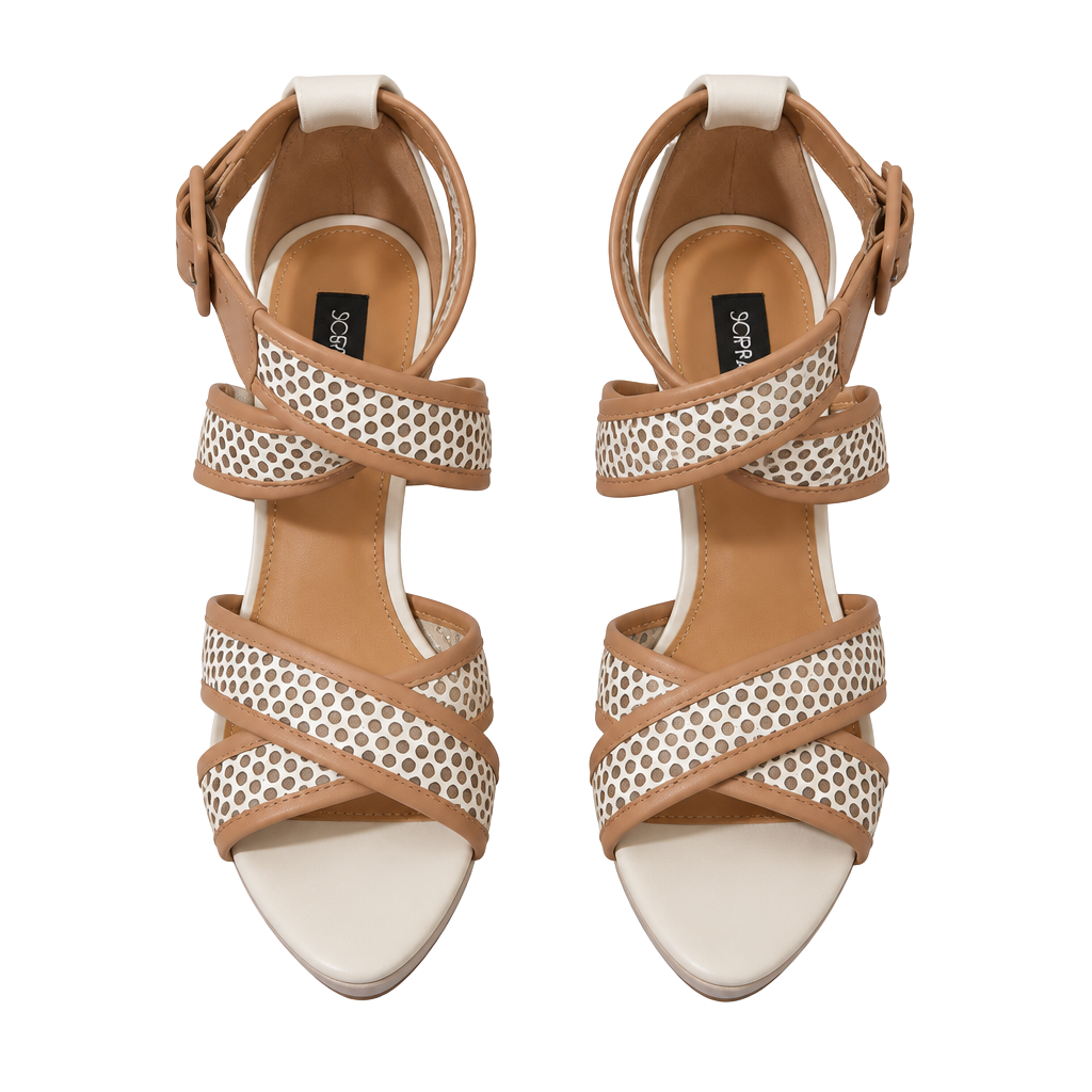 Sophia & Lee Heidy White/Tan Platform Stiletto Heels Size 5.5 1