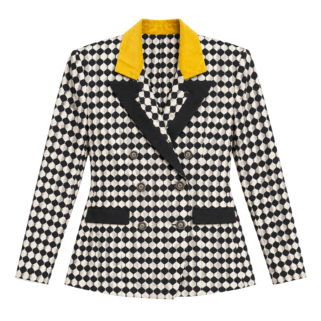 Dani Michaels Geometric Double Breasted Blazer Black White Yellow 1