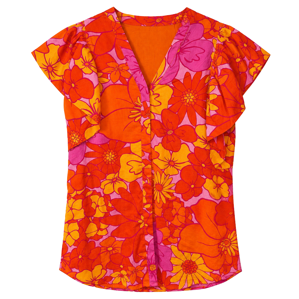 J. Marie JM4697-D Floral Tunic Top Size M Pink Orange 1
