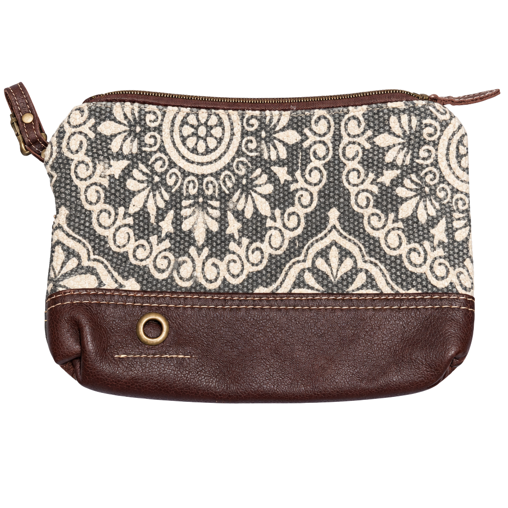 Myra Bag Canvas Wristlet Pouch with Leather Trim and Zipper Closure 1
