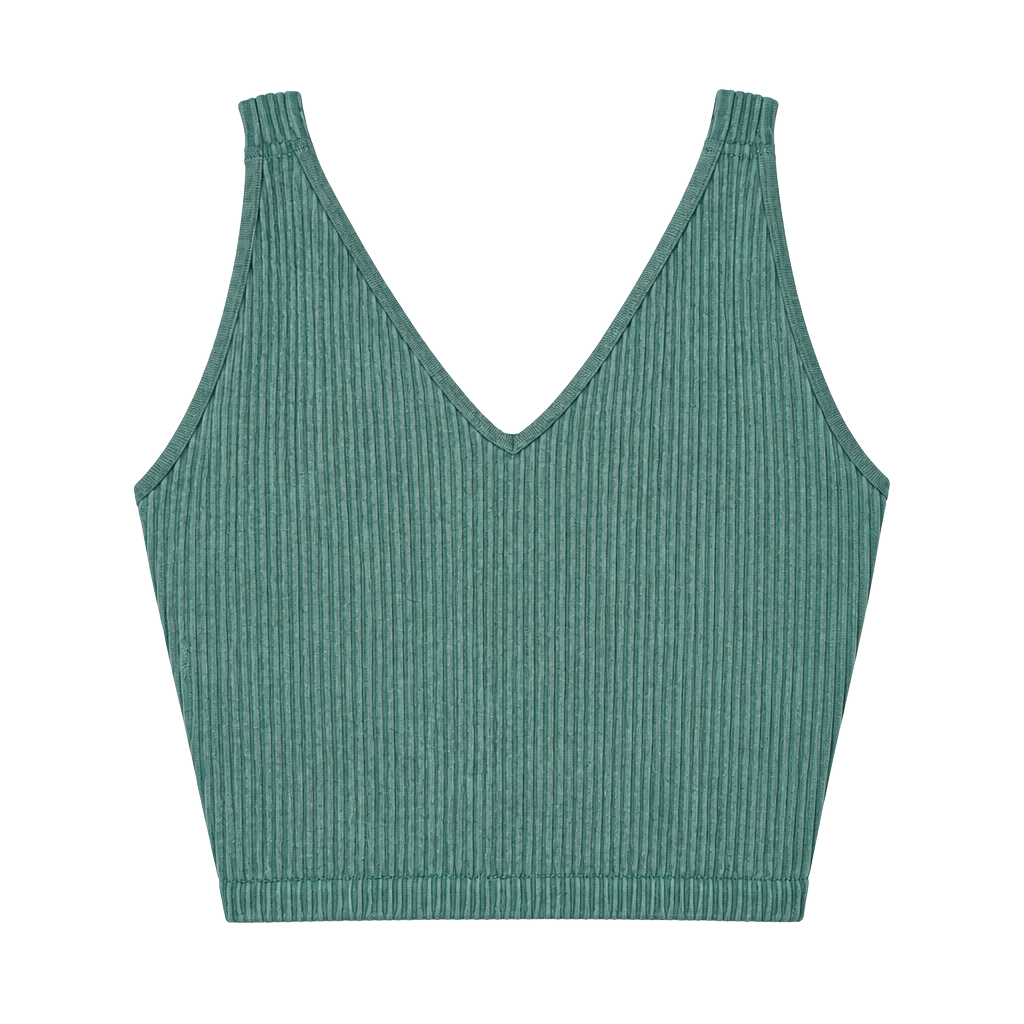 Innvicta Activewear Ribbed V-Neck Crop Tank Top Green 1