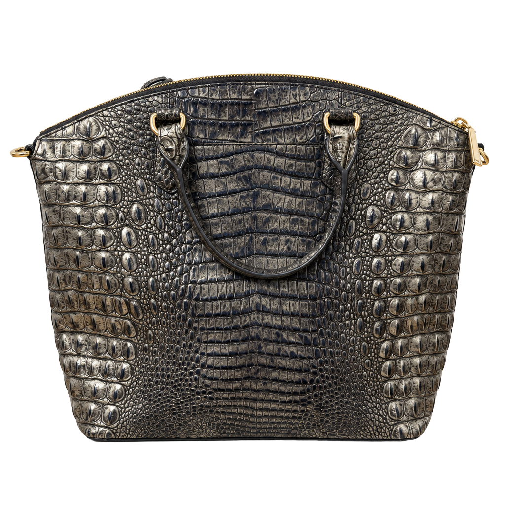 Brahmin Duxbury Large Satchel Bag Black Croc Embossed Leather 1