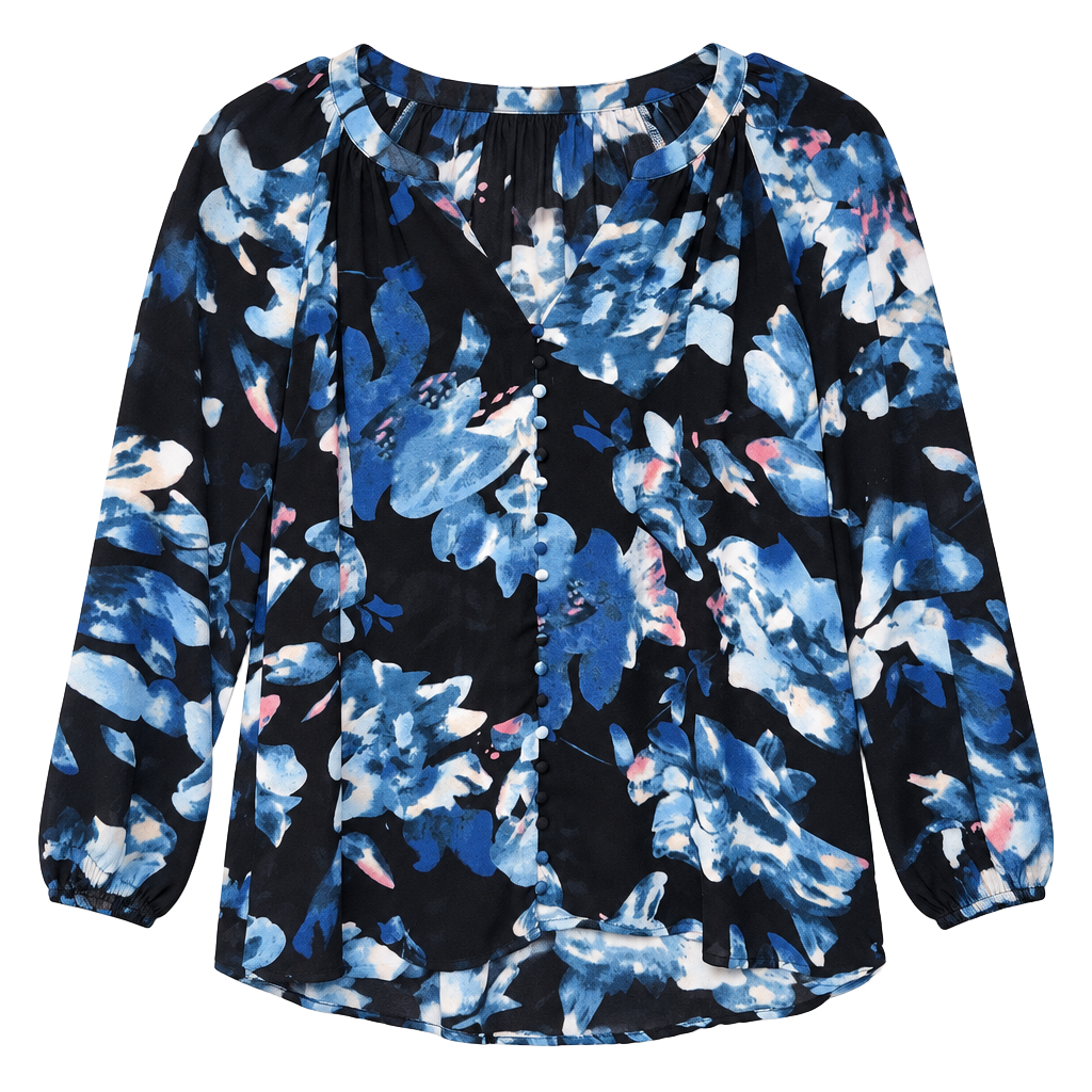 Saint Tropez Floral Blouse Size M Blue Black 1