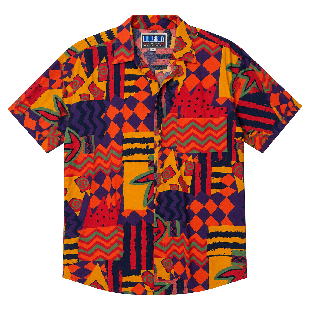 Bugle Boy Vintage 90s Abstract Geometric Short Sleeve Shirt Size M 1