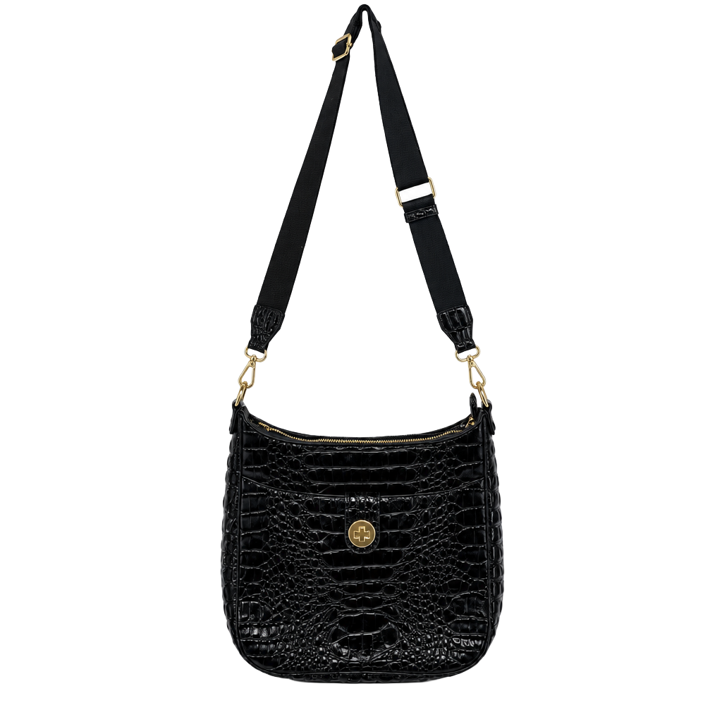 Brahmin Leia Black Croc Embossed Crossbody Bag 1