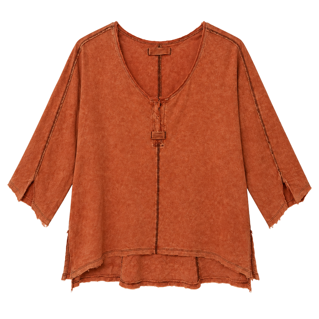 Free People Orange Thermal Henley Top 1
