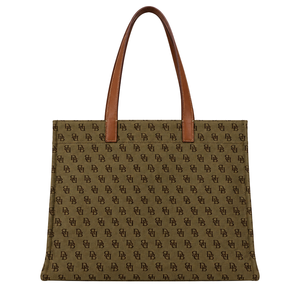 Dooney & Bourke Signature Medium Tote Bag Tan Canvas Leather 1