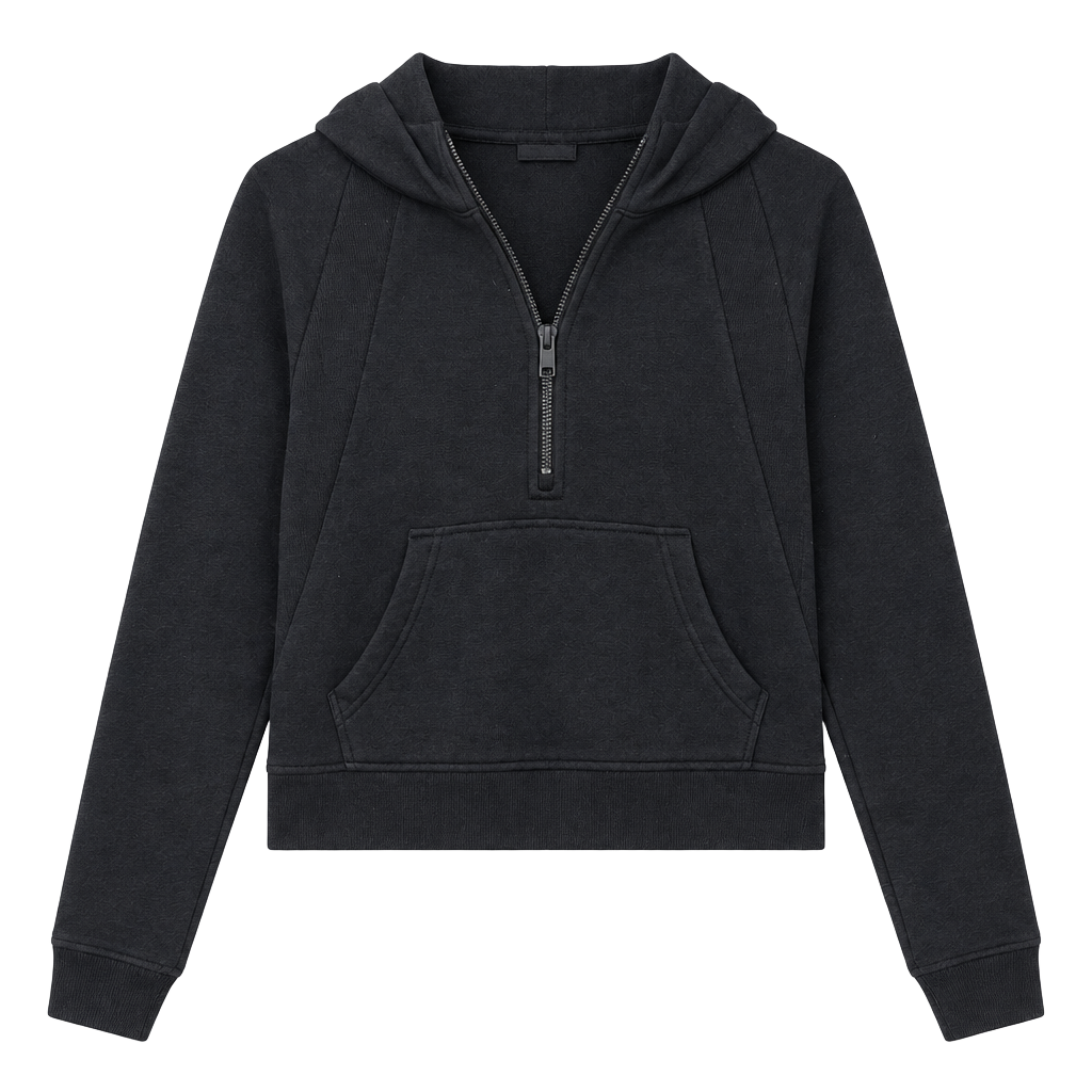 NWT Rae Mode Black 1/4 Zip Crop Hoodie Size L 1