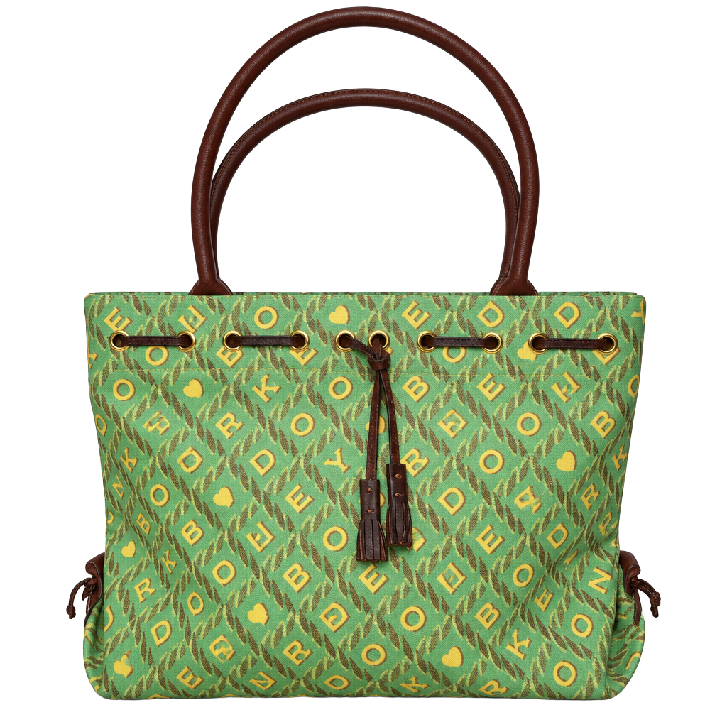 Vintage Dooney & Bourke Green Monogram Tassel Tote Bag 1