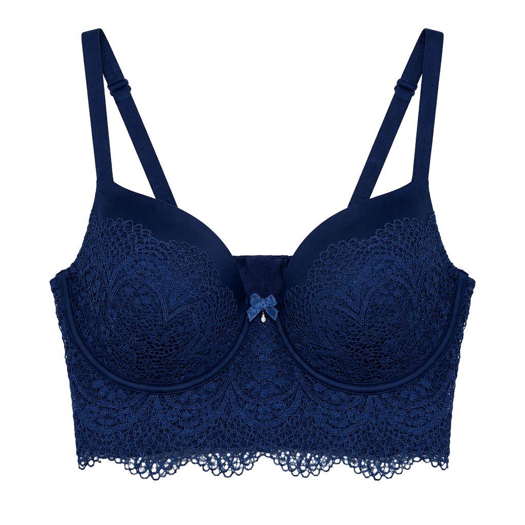 Victoria's Secret Body By Victoria Lined Demi Bra Size 36D Blue Lace Longline 1