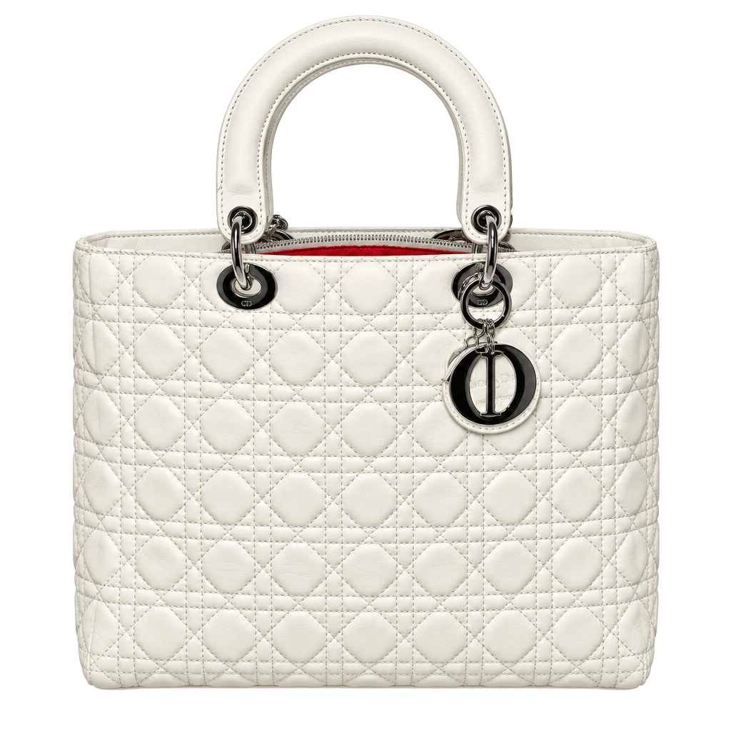 Christian Dior Lady Dior Large White Leather Bag 1
