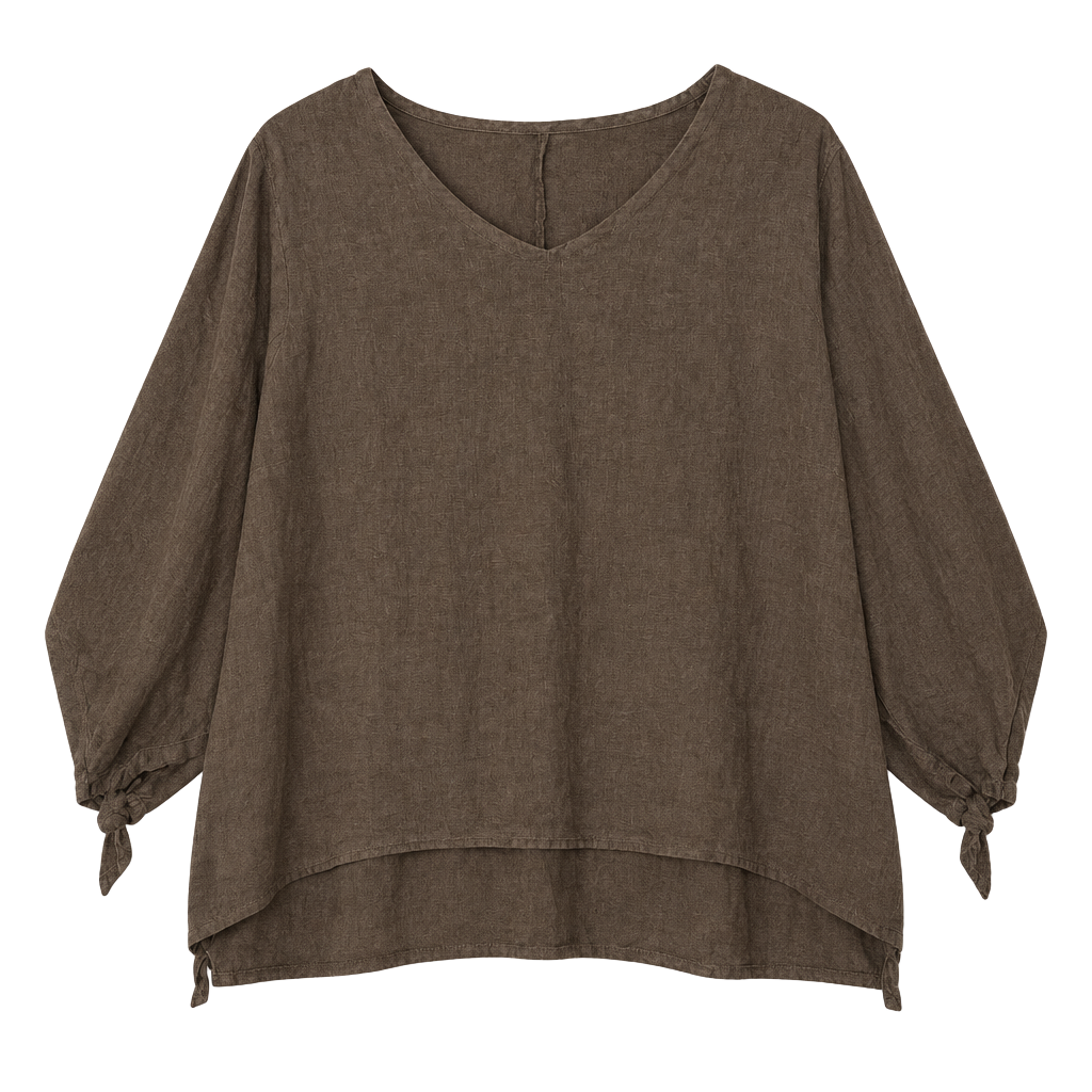 La Fixsun Linen Top Size M Brown V-Neck Blouse 1