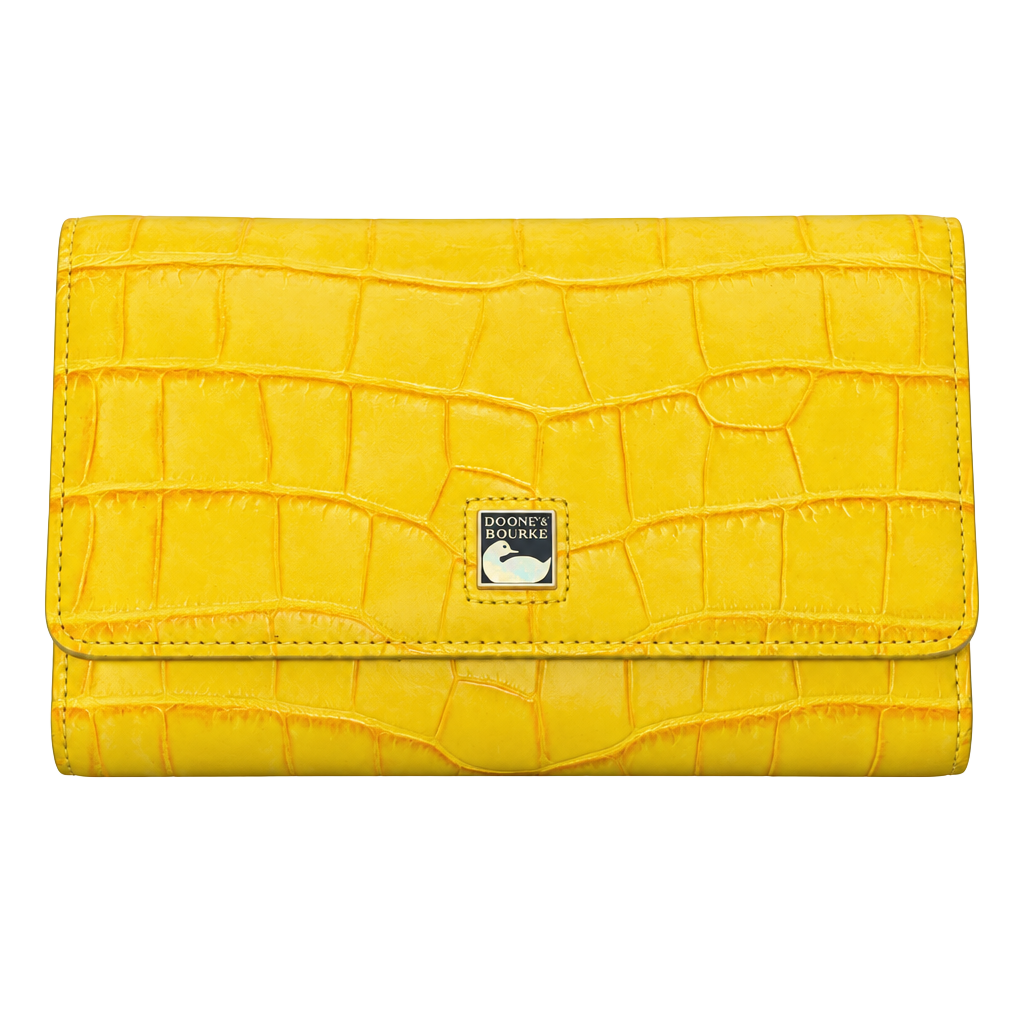 Dooney & Bourke Yellow Crocodile Embossed Leather Clutch Wallet 1