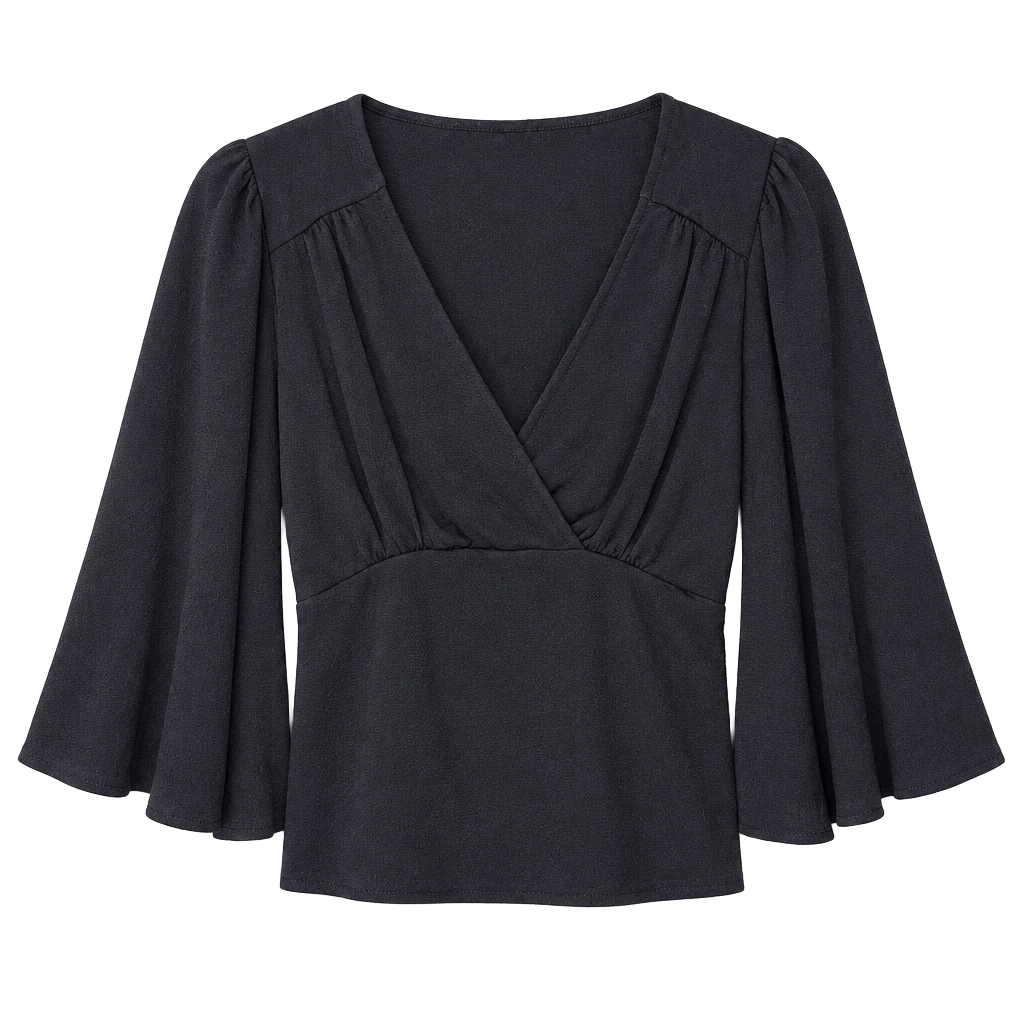 By Anthropologie Black Blouse XXS Wrap Bell Sleeve 1