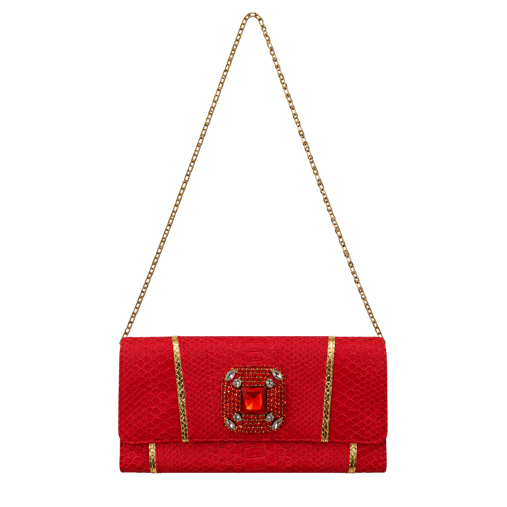 Carlos Falchi Red Snakeskin Crystal Clutch Bag 1