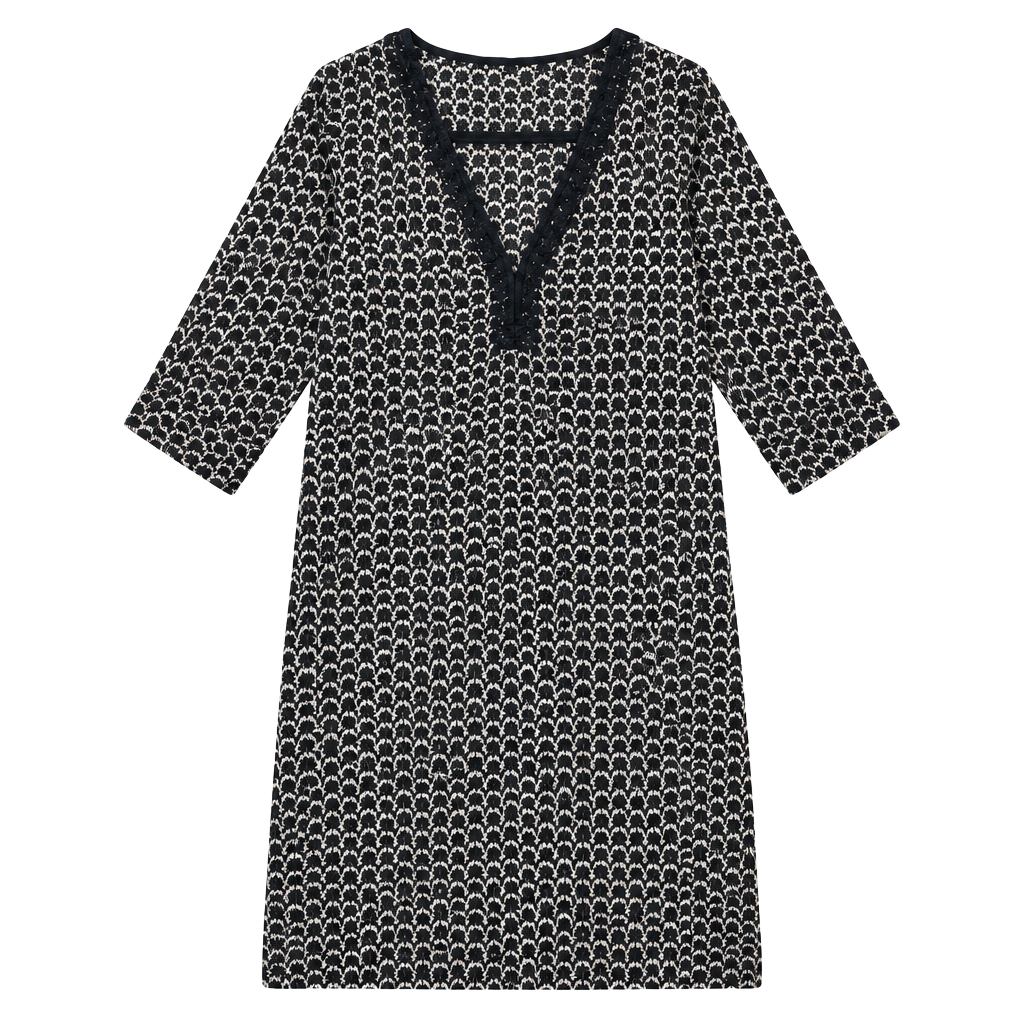 913 Sandro Silk Dress Tunic Size 1 Black And White 1