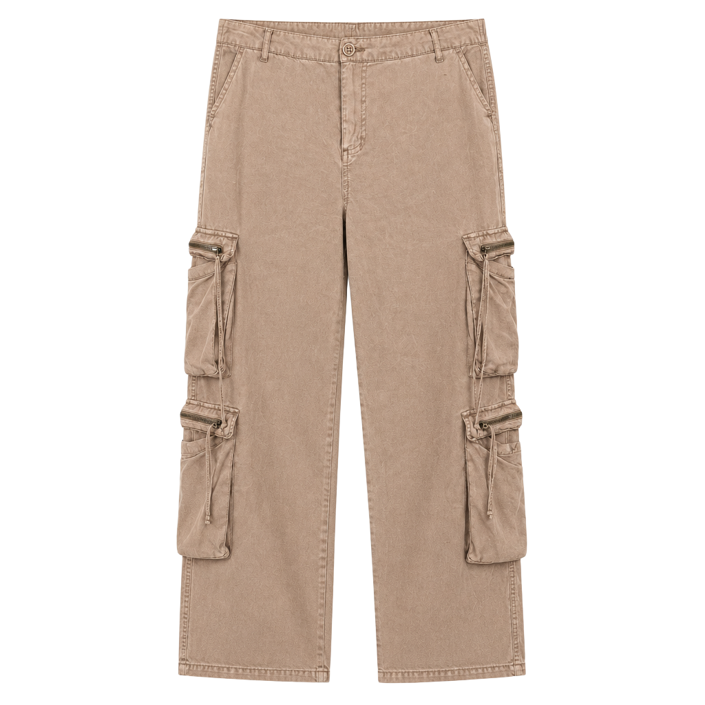 903 Risen Jeans Cargo Pants Size L Tan Zip Pockets 1