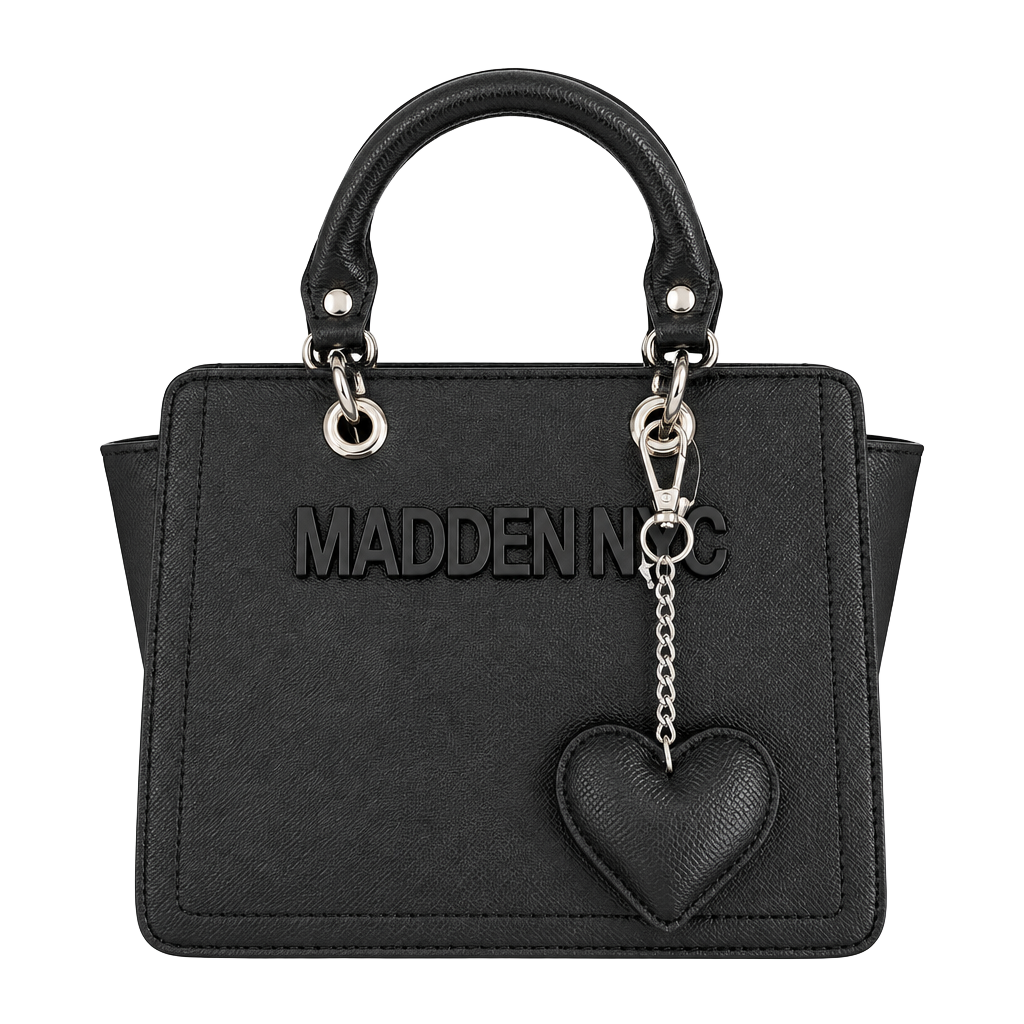 LUP 6 Madden NYC Black Satchel Handbag With Heart Charm 1