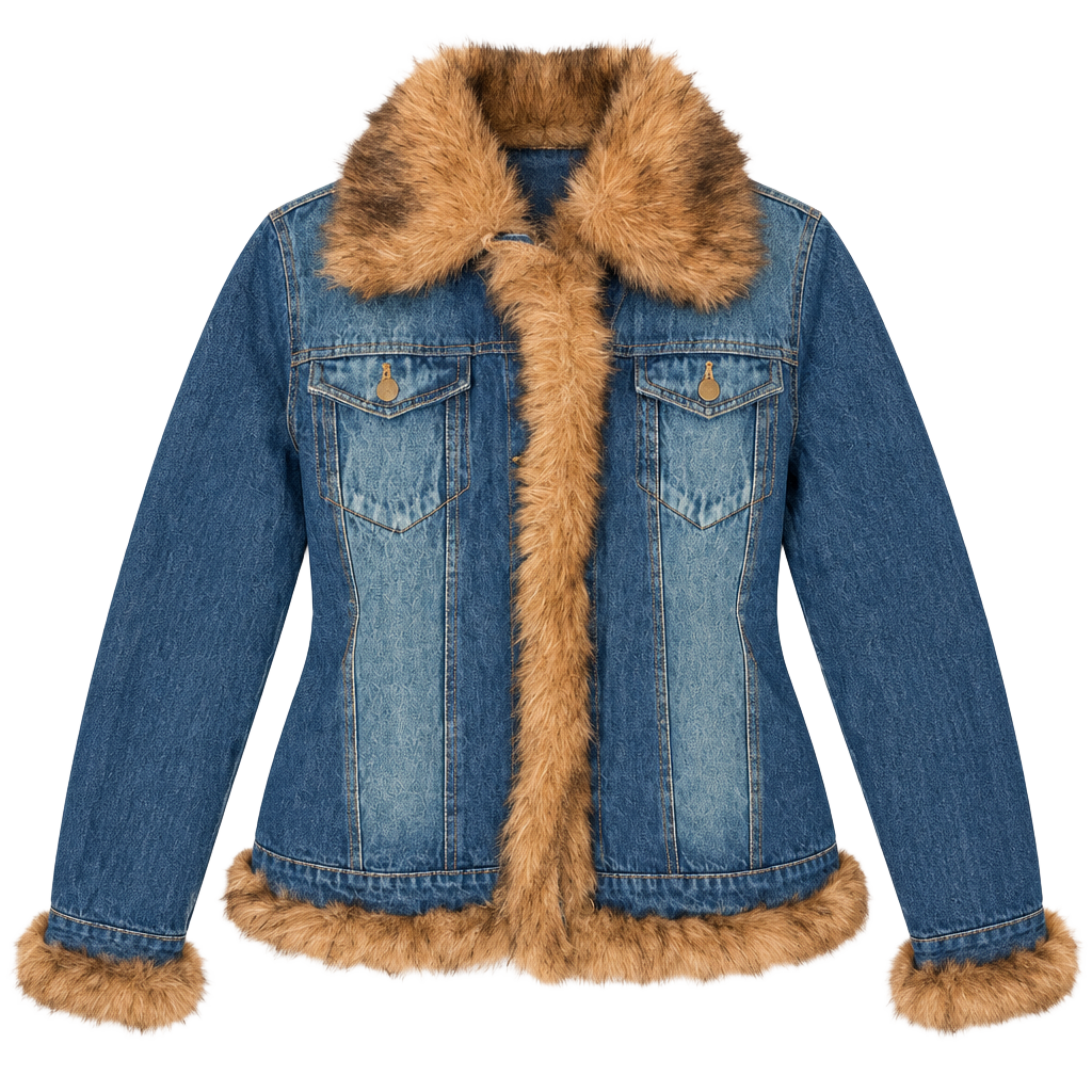 925 Moka Sport Faux Fur Trim Denim Jacket XL Blue 1