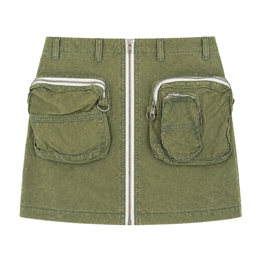 895 Pol Utility Cargo Mini Skirt Size L Green Cotton 1