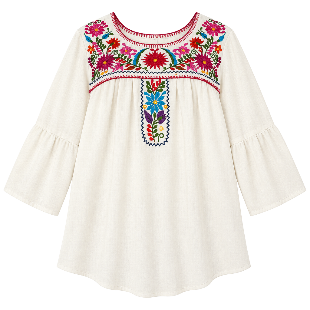 901 Entro Floral Embroidered Peasant Blouse 1