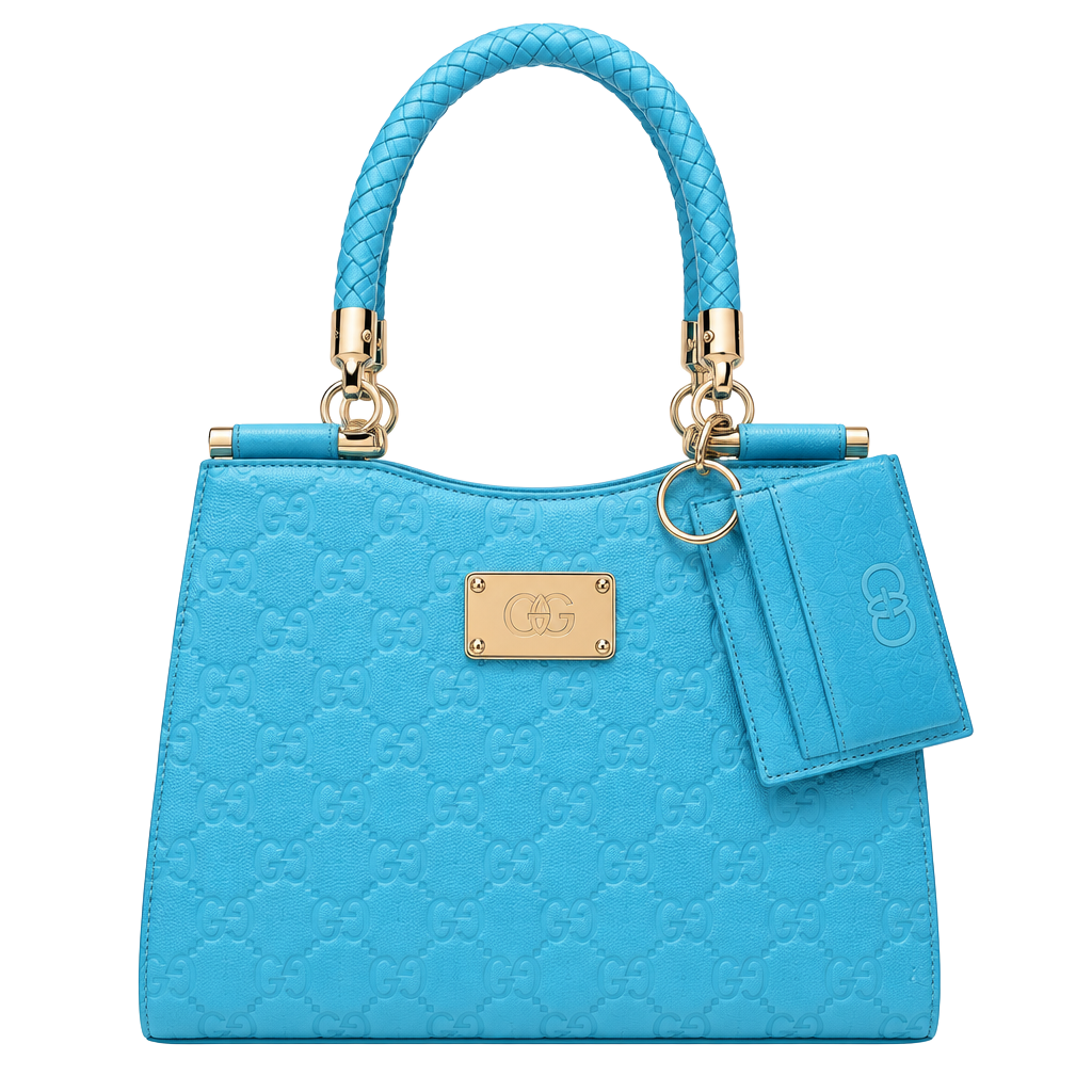 Bebe Dana Monogram Top Handle Bag Blue Patent 1