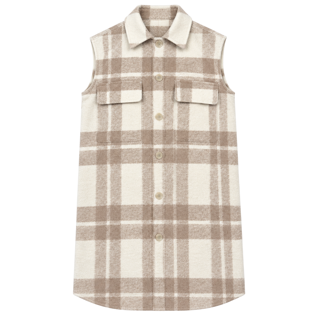 912 H&M Plaid Long Vest Size S Beige Cream Sleeveless 1