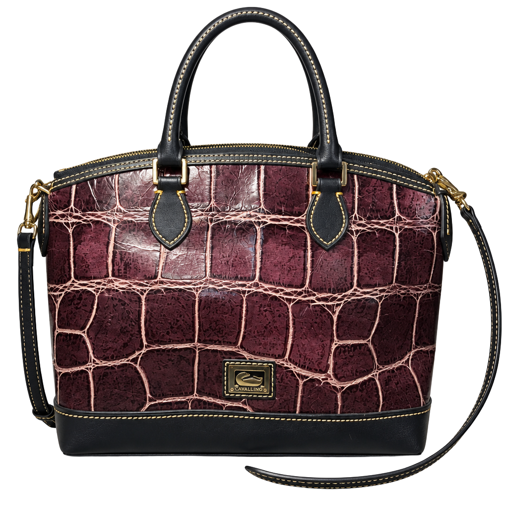 LUP 11 Dooney & Bourke Croco Embossed Leather Satchel Bag 1