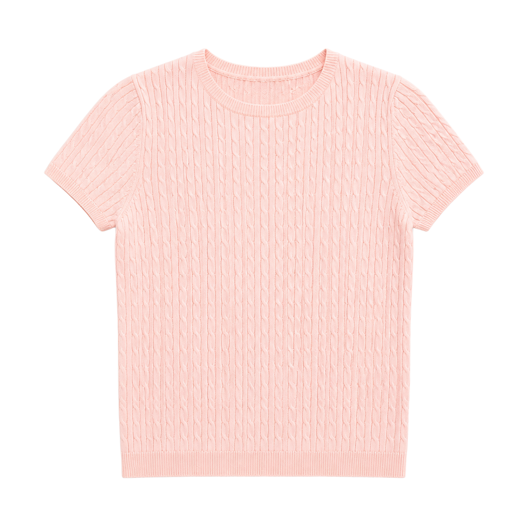 Ann Taylor Light Pink Cable Knit Short Sleeve Tee 1