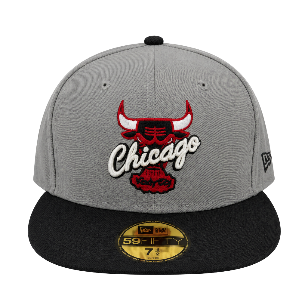 New Era Chicago Bulls 59FIFTY Hat Size 7 1/2 Gray Black Fitted 1