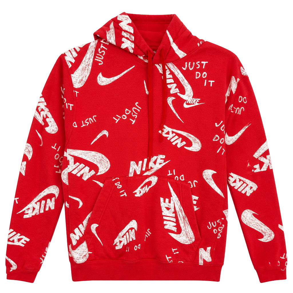 Nike Just Do It Swoosh Scribble All Over Red Hoodie 1