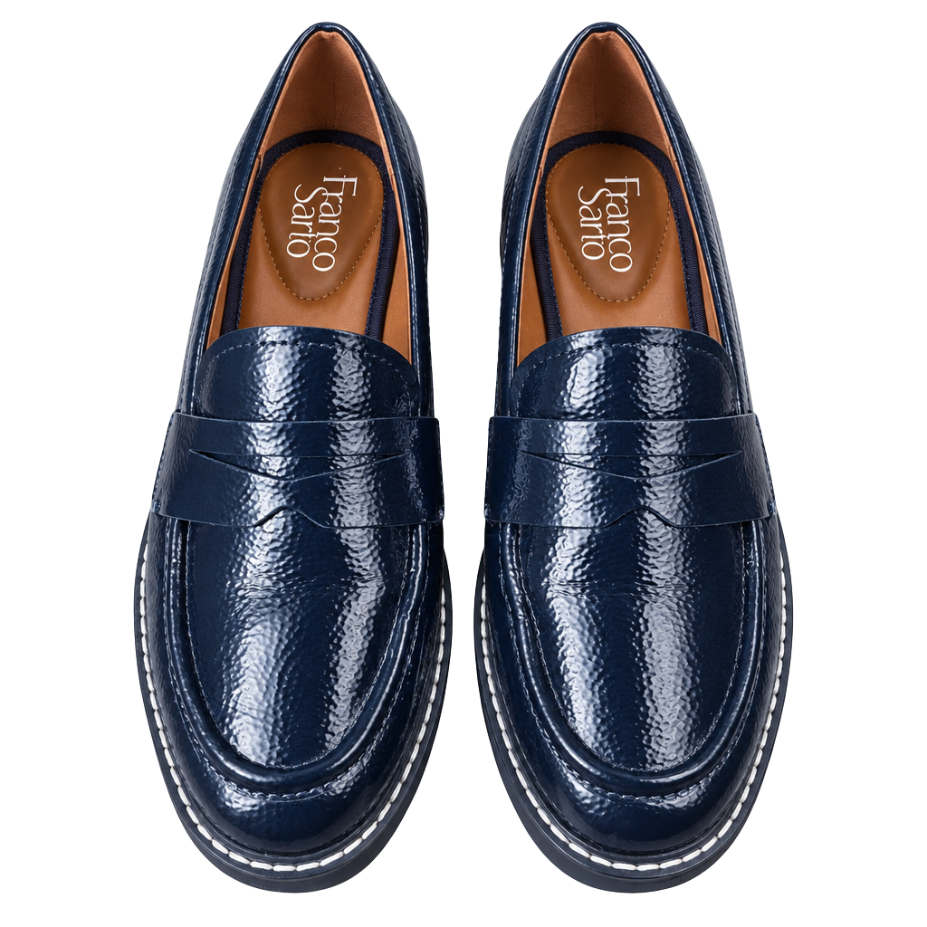 Women’s Blue Leather Penny Loafers 1