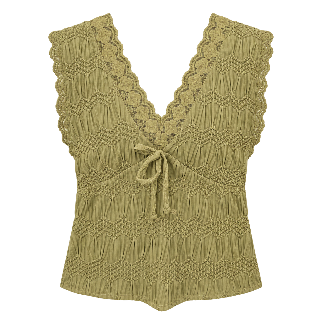 Willow & Root Top Size L Olive Green Lace 1